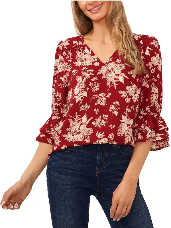 Womens Floral Print Office Wear BlouseCycling Shirts