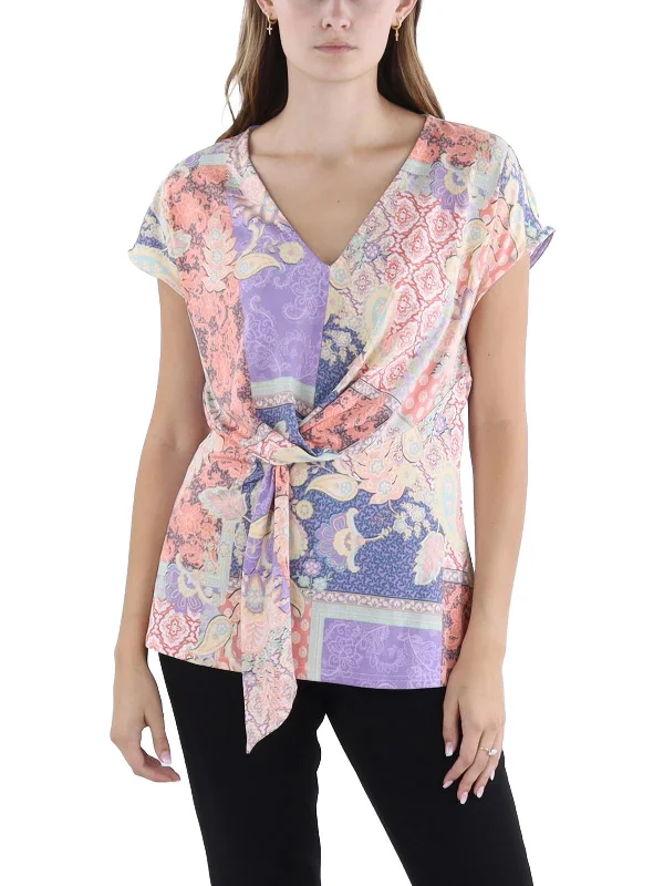 Womens Front Twist Printed BlouseGlitter Shirts