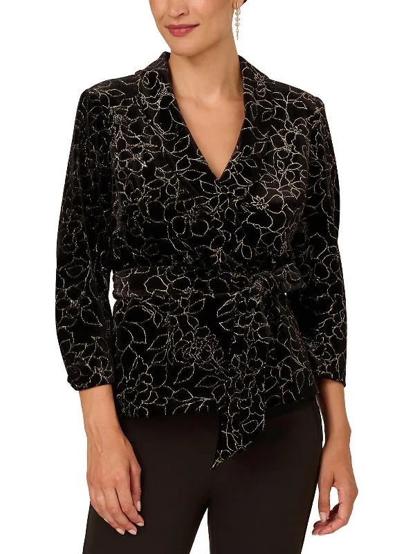 Womens Glitter Surplice BlousePeplum Shirts