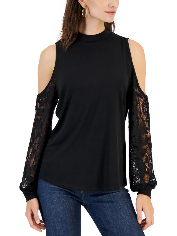 Womens Lace Trim Cold Shoulder BlouseWrap Shirts