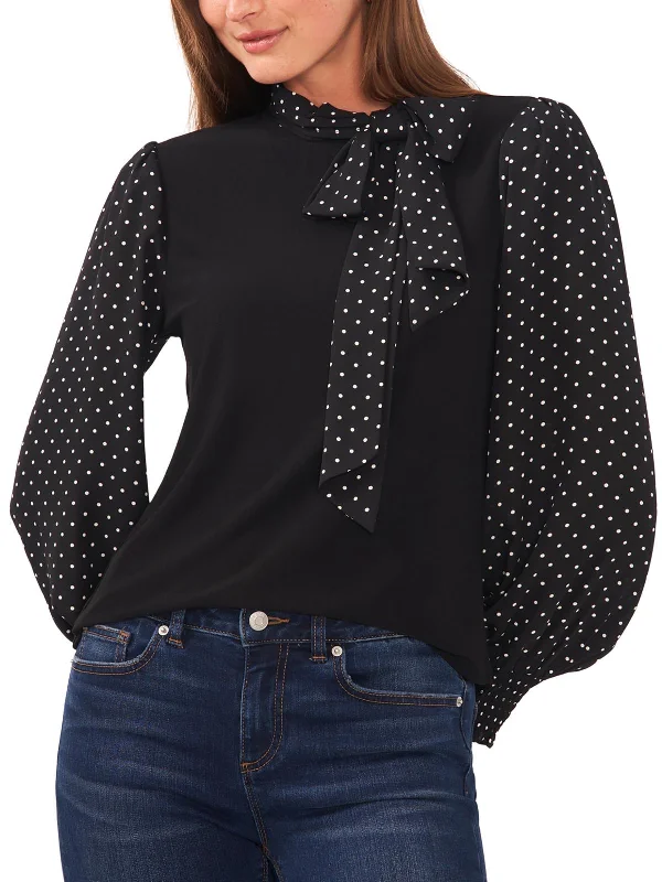 Womens Polka Dot Tie Neck BlousePerformance Shirts