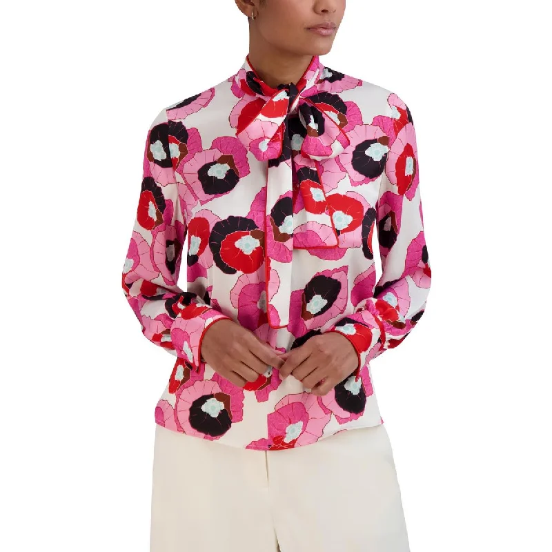 Womens Satin Tie Neck BlouseFloral Shirts