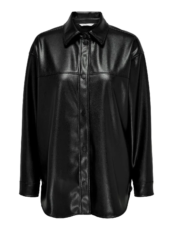 Anne Faux Leathe Shacket - BlackCashmere Jackets