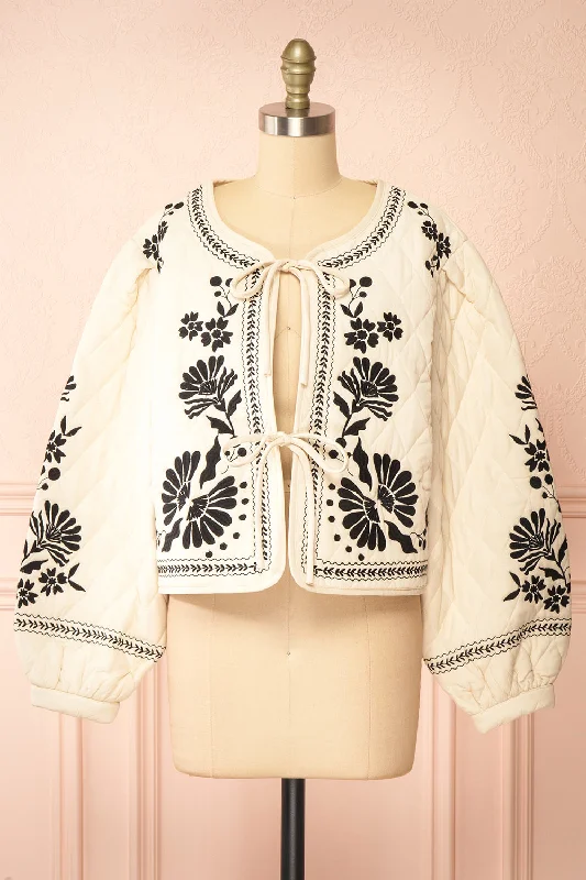 Esmeray | Floral Embroidered Beige JacketHiking Jackets