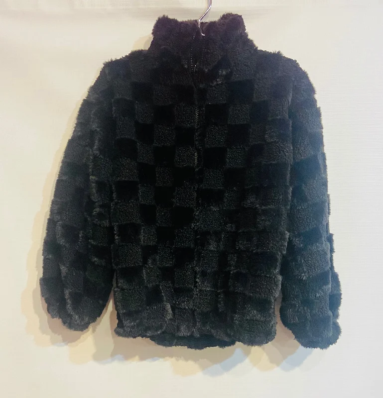 Black Checkered Fur Zip JacketUrban Jackets