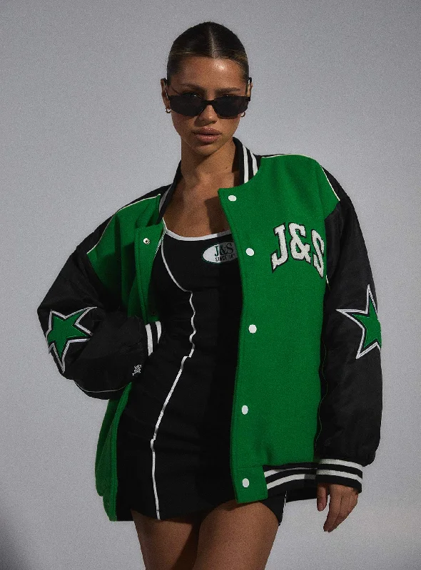 JGR & STN Hailey Letterman Bomber Jacket Green/BlackHooded Jackets