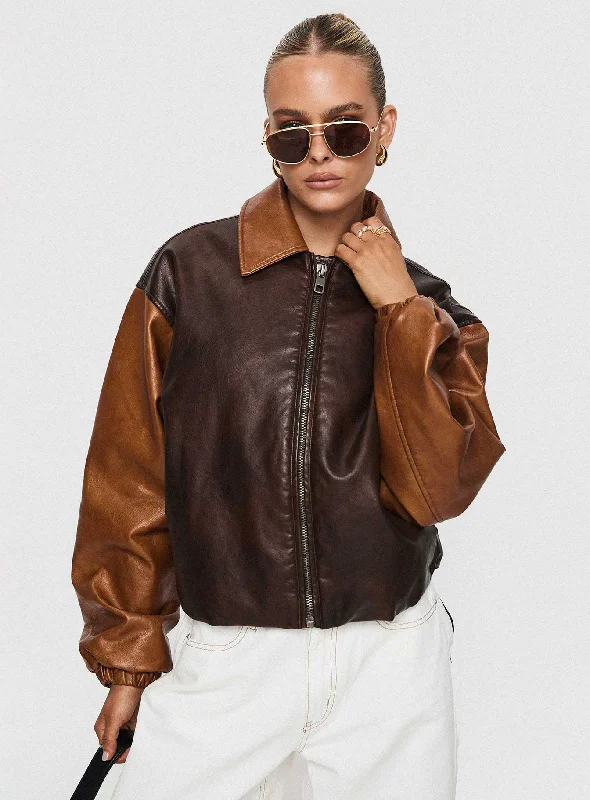 Nirvana Bomber Jacket ChocolateLeather-Paneled Jackets