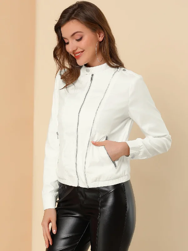 Casual Stand Collar Pocket Short Biker Lightweight Moto JacketHigh-Fashion Jackets