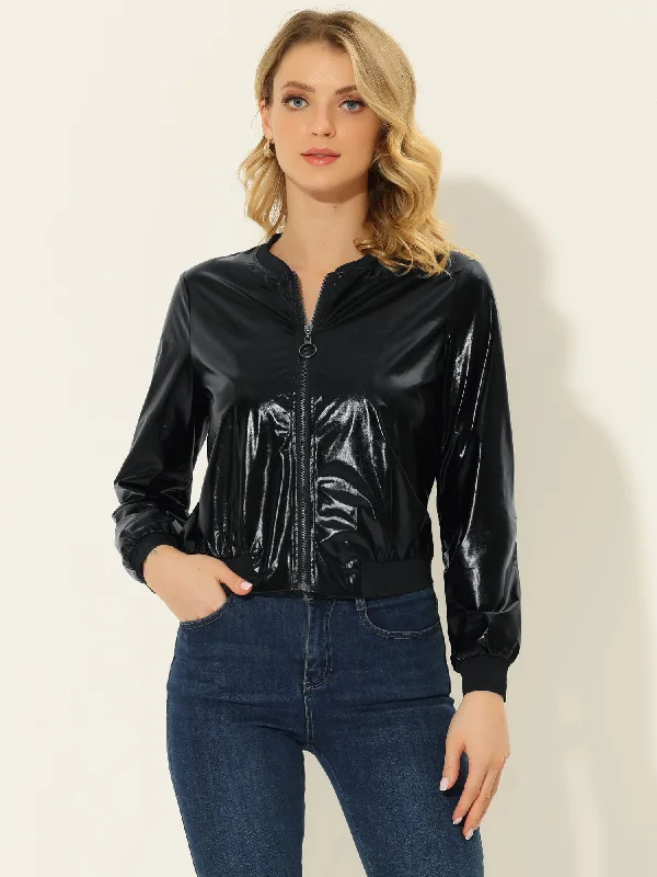 Holographic Shimmering Metallic Lightweight Bomber JacketCashmere Jackets