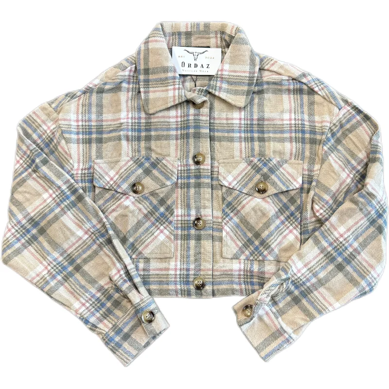 Plaid Print Jacket - TaupeRuffled Jackets