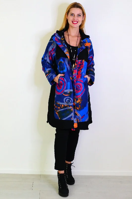 Red Blue Swirls Long Corduroy JacketDenim Jackets