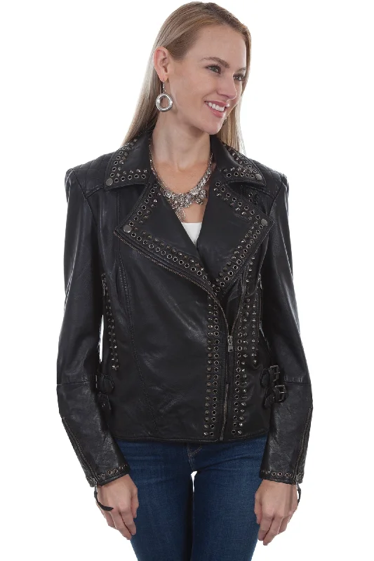 Scully Womens Black Lambskin Grommet & Stud JacketStreetwear Jackets