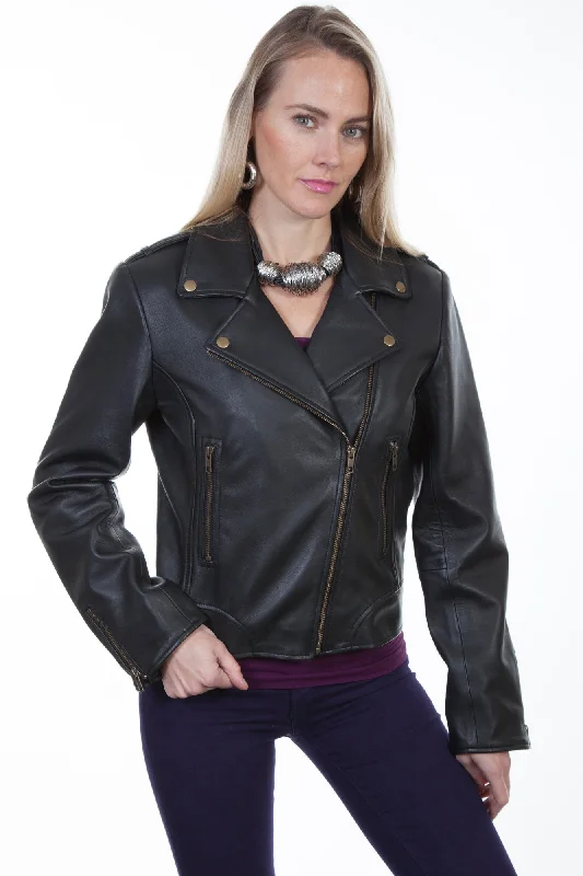 Scully Womens Black Lambskin Motorcycle JacketThermal Jackets