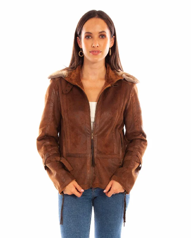 Scully Womens Bomber Aviation Brown 100% Polyester Faux Leather Jacket XXLHunting Jackets