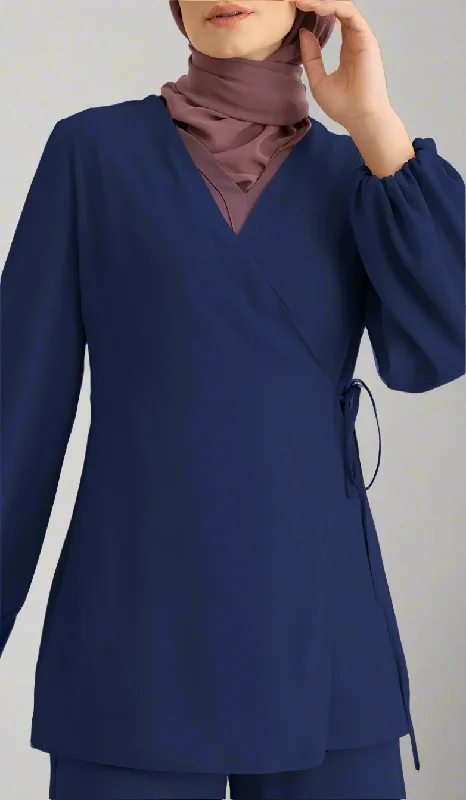 Ula Light Long Comfy Wrap Jacket - Lapis Blue - Final SaleVarsity Jackets