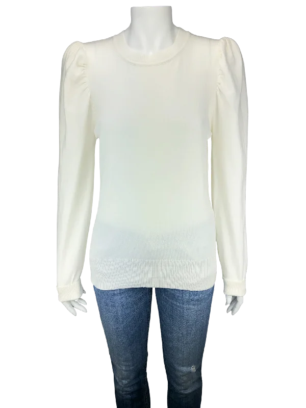 Metallic Knit TopsAqua by Bloomingdales, Women's Puff-Sleeve Cotton Sweater, Ivory, New with Tags, Size L