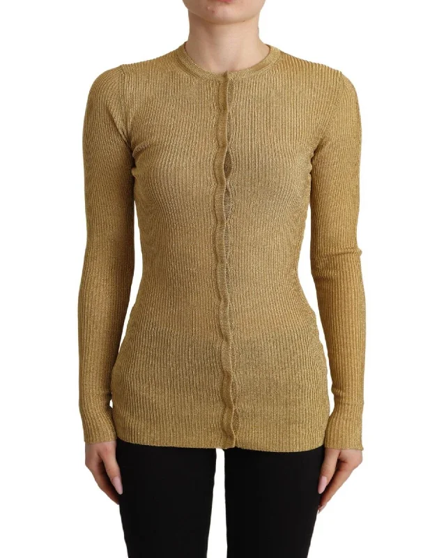 Yoga Knit TopsDolce & Gabbana  Ribbed Knit Sweater in Gold