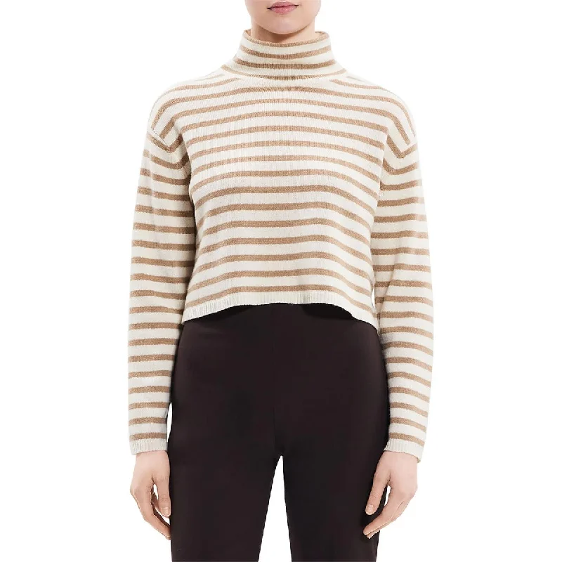 Womens Wool Blend Striped Mock Turtleneck Sweater