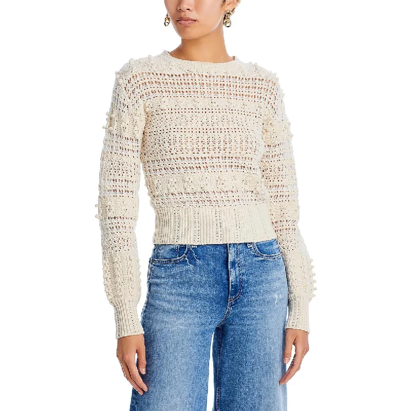 CrewnecksmartWomens Wool Crochet Trim Crewneck Sweater