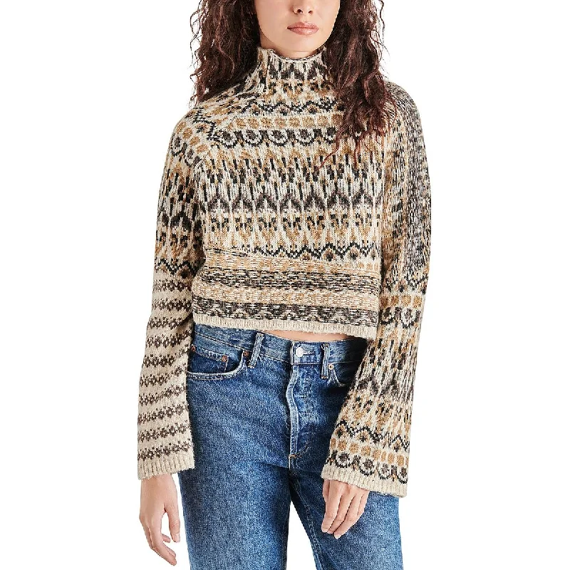 Indie Womens Wool Blend Fair Isle Mock Turtleneck Sweater