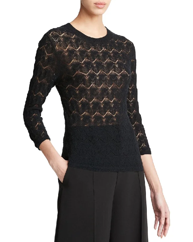 Fleece Knit TopsVince Fine Lace 3/4-Sleeve Top