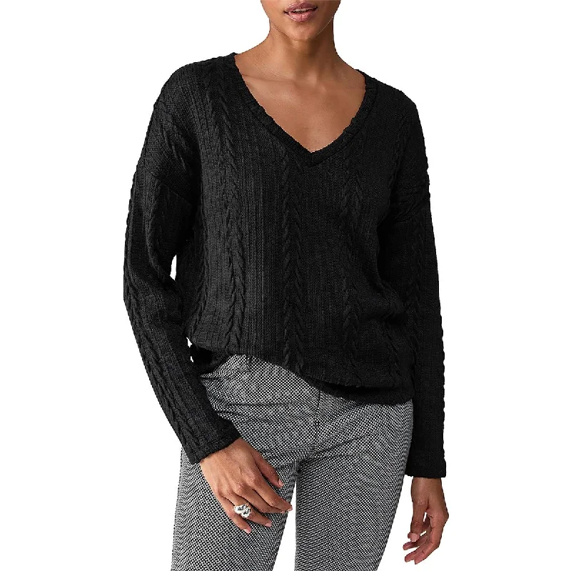 Womens Cable Knit Long Sleeve V-Neck Sweater