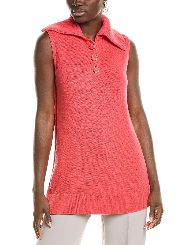 Scoop Neck Knit TopsLafayette 148 New York Sleeveless Collared Wool-Blend Sweater