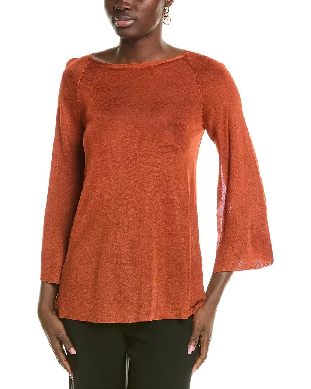 Crewneck Knit TopsLafayette 148 New York Bi Color A-Line Sweater