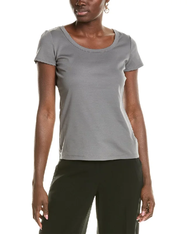 Sheer Knit TopsLafayette 148 New York Navy Scoop Neck Tee