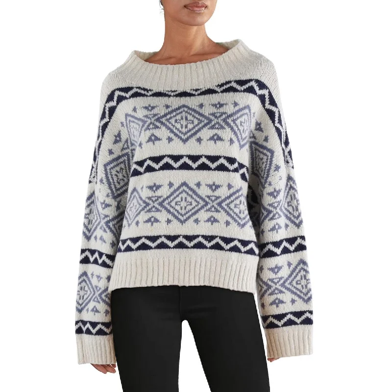 Womens Wool Fair Isle Mock Turtleneck Sweater