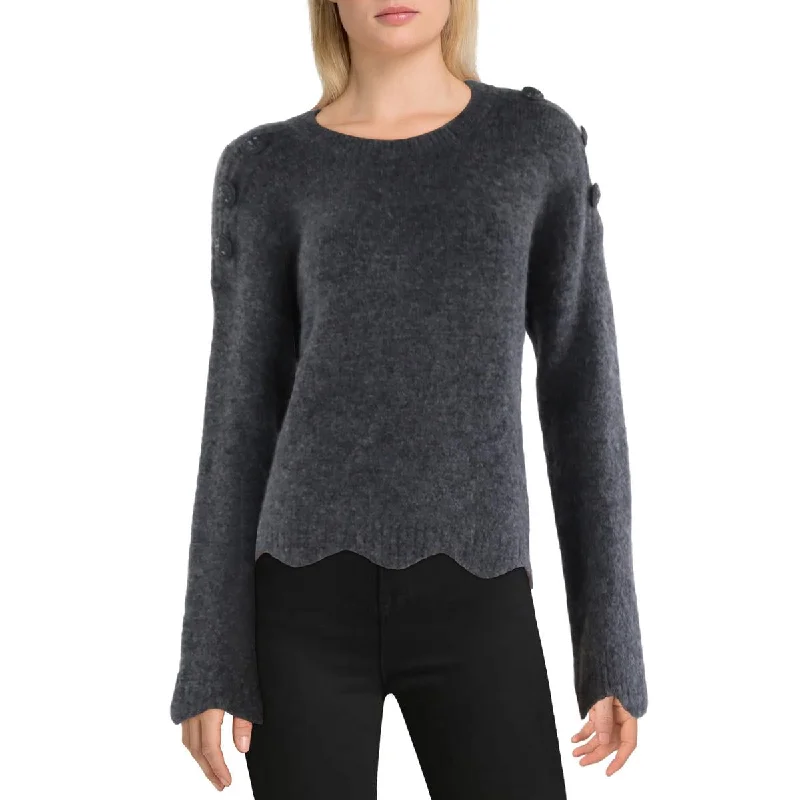 Womens Button Detail Long Sleeve Crewneck Sweater