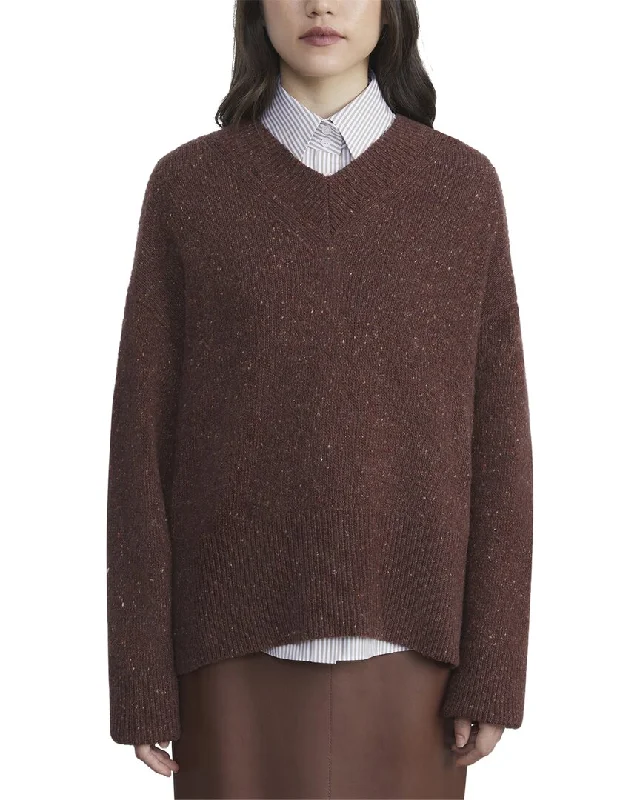 Lafayette 148 New York Drop Shoulder V-Neck Cashmere & Wool-Blend Sweater