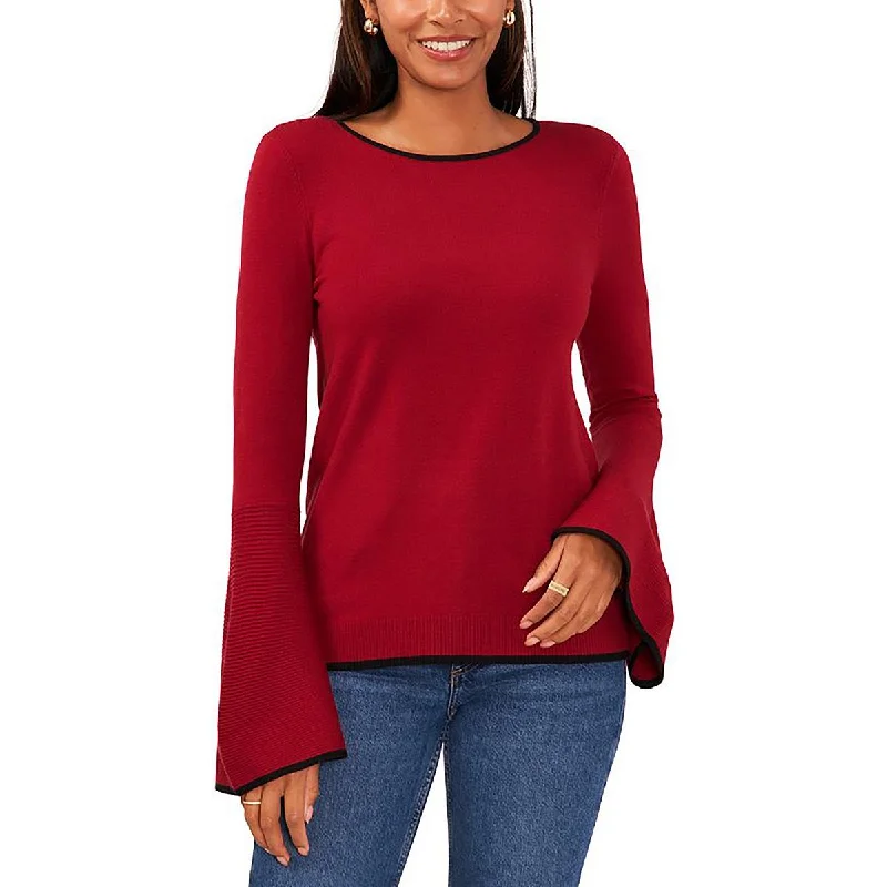 Womens Side Slit Long Sleeve Crewneck Sweater