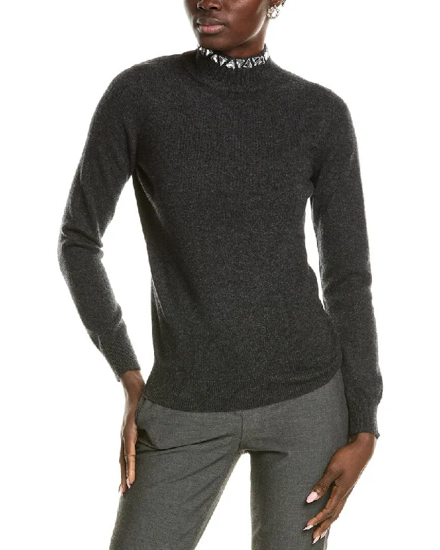 Sofiacashmere Stone Trim Turtleneck Cashmere Sweater