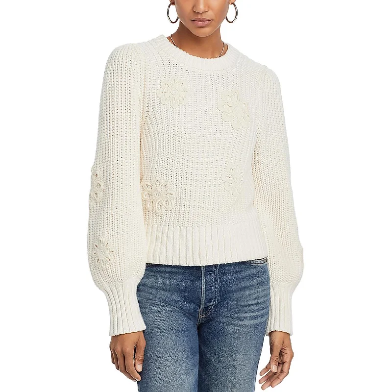 CrewneckshirtRomy Womens Crochet Cable Knit Crewneck Sweater