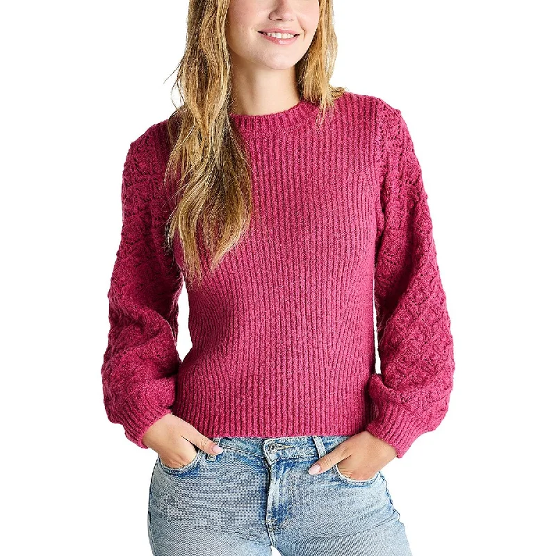 Connie Womens Open Stitch Long Sleeve Crewneck Sweater