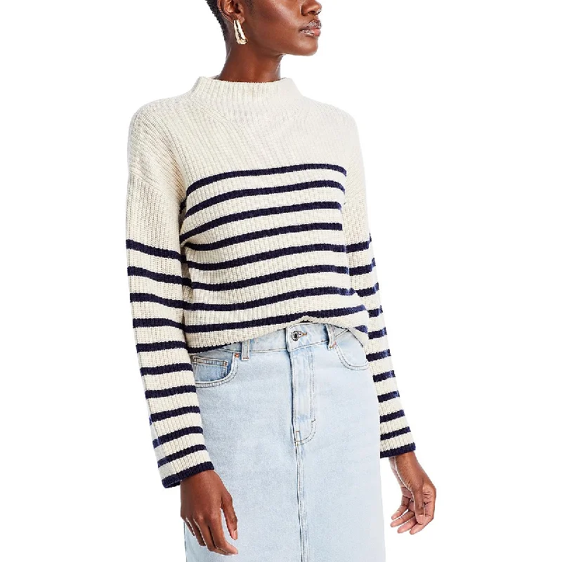 Womens Ribbed Striped Mock Turtleneck Sweater