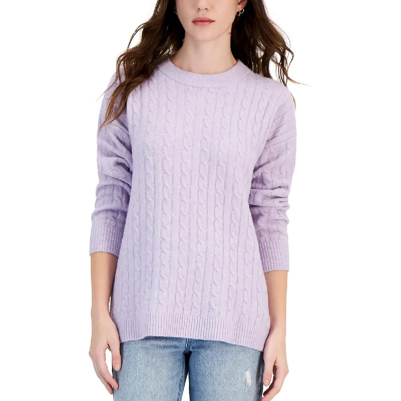 CrewneckoutfitJuniors Womens Cable Knit Ribbed Crewneck Sweater