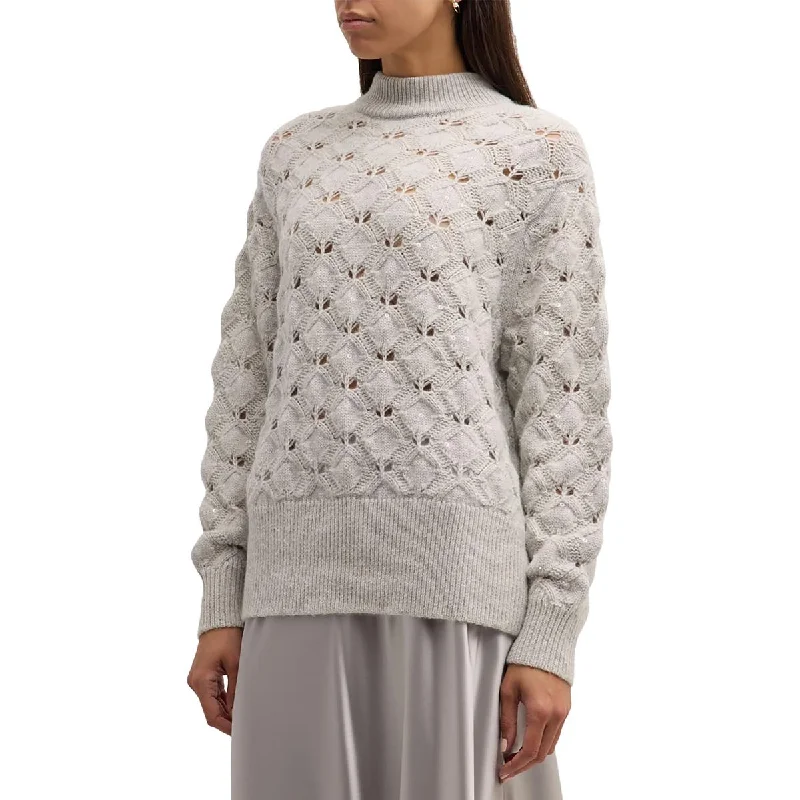 Womens Sequined Long Sleeve Funnel-Neck Sweater