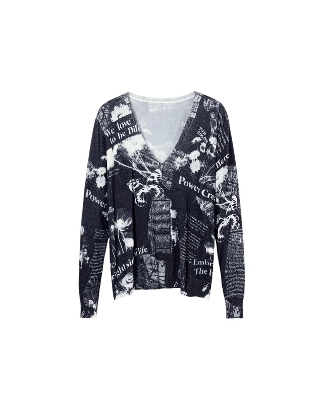 Desigual Printed V-Neck Long Sleeve Knitwear