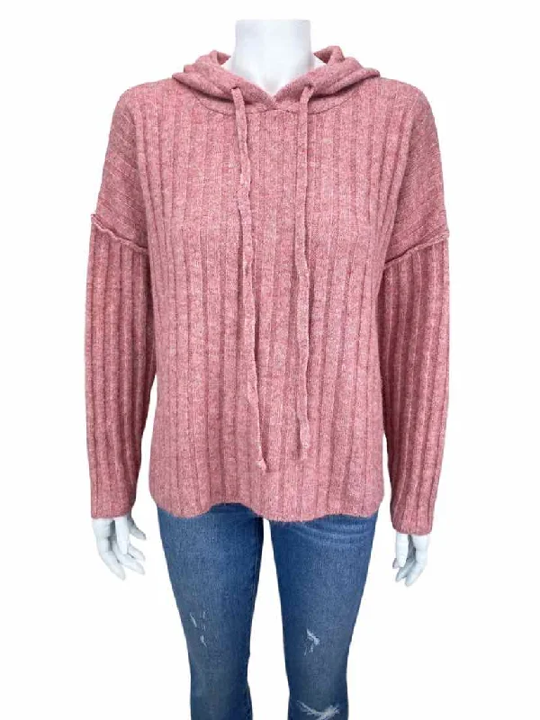 Painted Knit TopsCentral Park West Women's Ribbed Hooded Sweater Pink Heather Size M