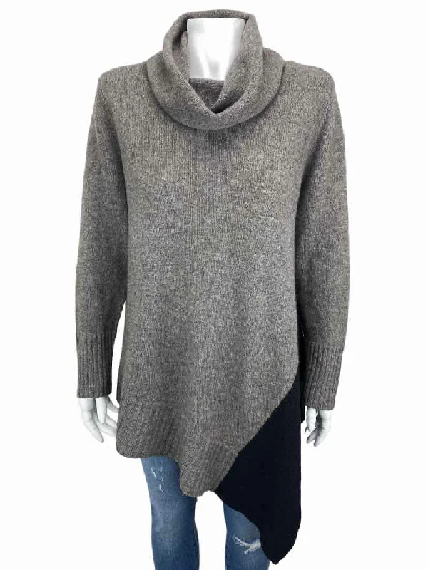 Recycled Fabric Knit TopsEileen Fisher Women's Asymmetrical Cowl Sweater Grey Heather/Black Size M