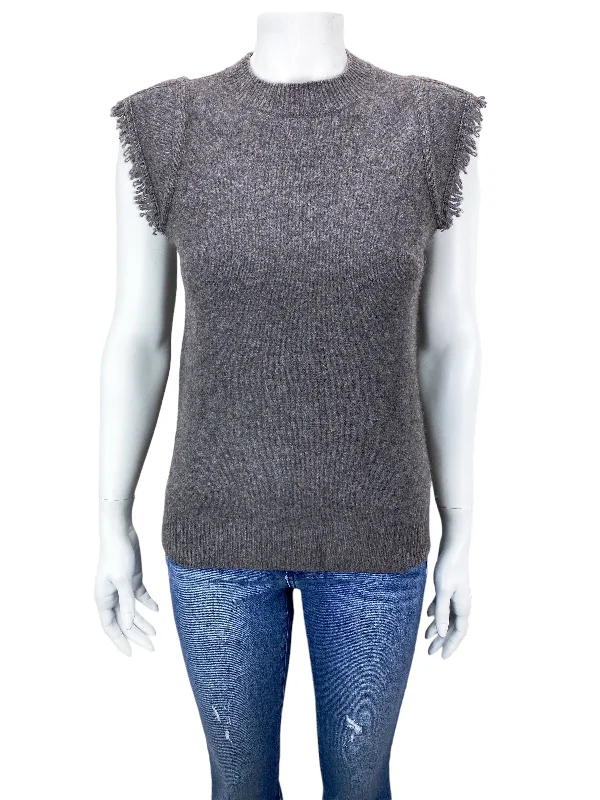 Lace-Up Knit TopsFaherty Women's Colette Cap Sleeve Fringe Sweater Brown Heather Size S