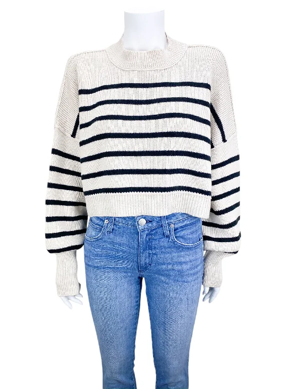 Hemp Knit TopsFree People Women's Easy Street Striped Sweater Pearl Navy Size S