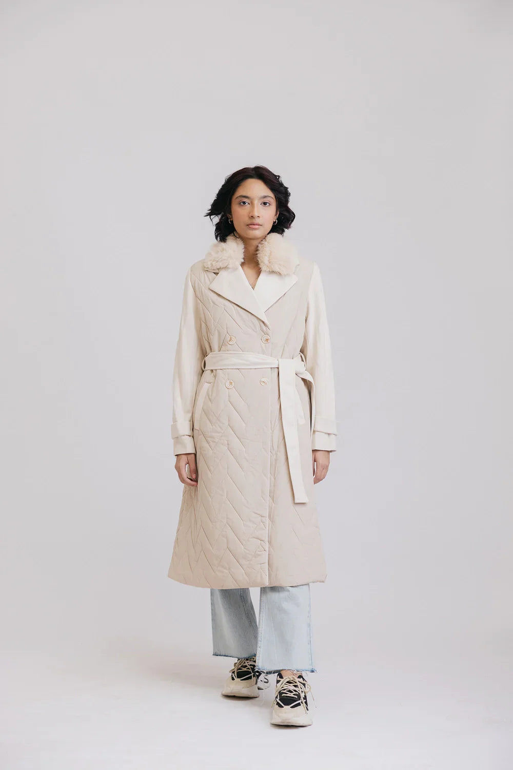 Boat Neck Knit TopsFull Sleeves Long Coat