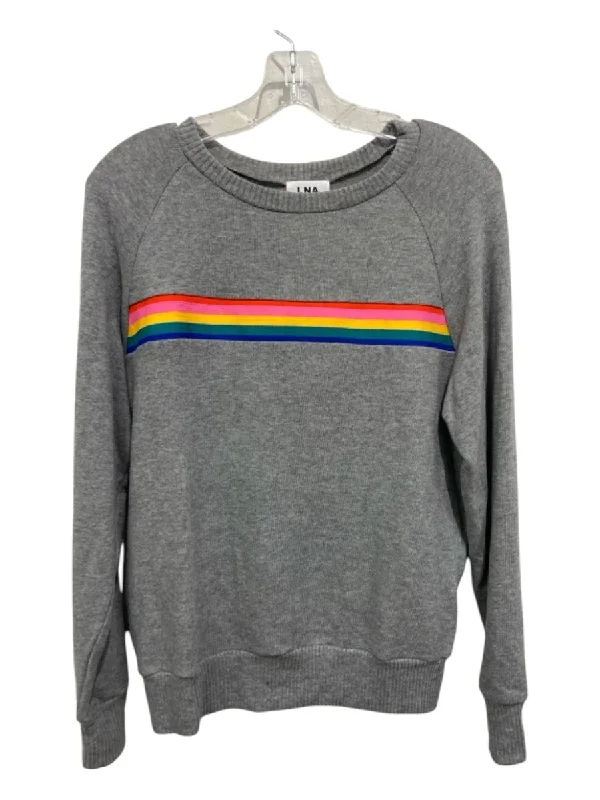 LNA Size XS Gray & Rainbow Tencel Long Sleeve Crew Neck Brush Sweater Top