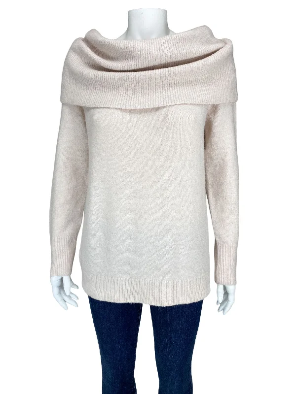 Logo Knit TopsLoft, Women's Stretch Merino-Blend Cowl Sweater, Pale Blush, New with Tags, Size S