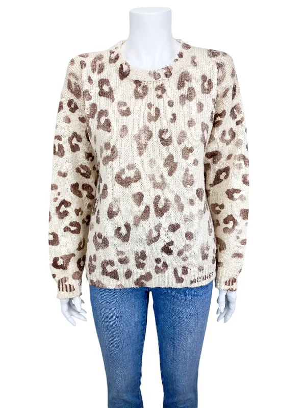 Wool Knit TopsMother Women's The Jumper Leopard Sweater Look the Part Ivory Size S