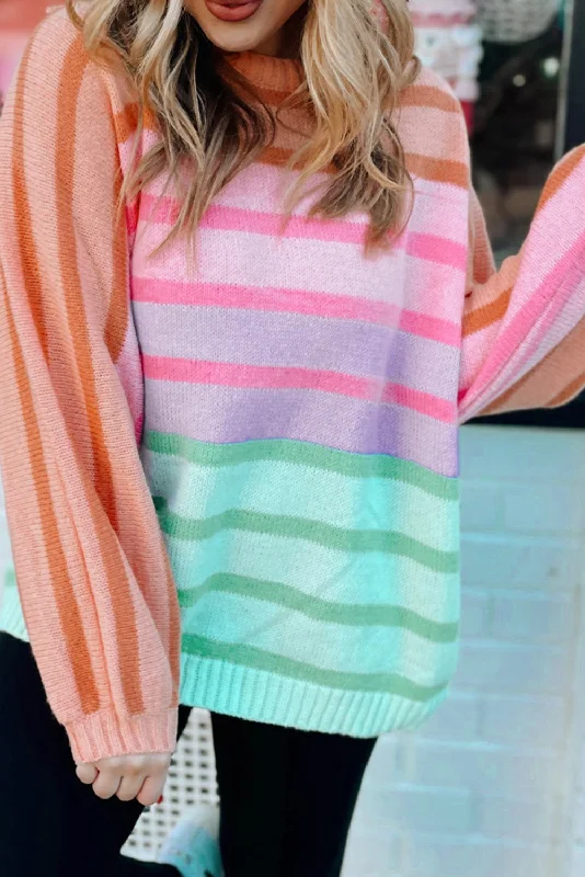 Limited Edition Knit TopsMulticolour Striped Ribbed Edge Gradient Loose Sweater