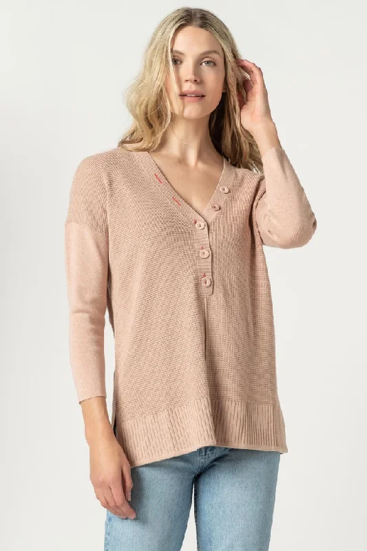 Embroidered Knit TopsPA1586c LILLA P Button Henley Tunic Sweater